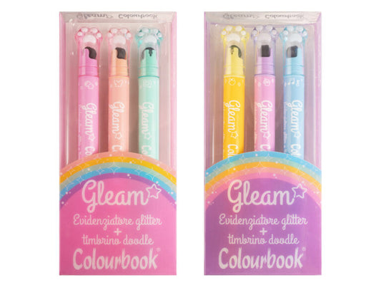 Set 3 evidenziatori glitter + timbrino