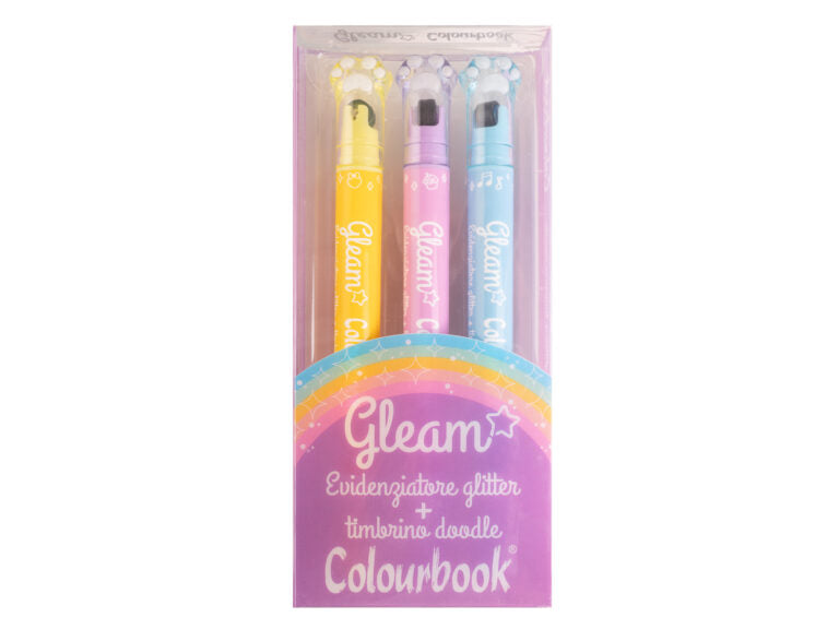 Set 3 evidenziatori glitter + timbrino