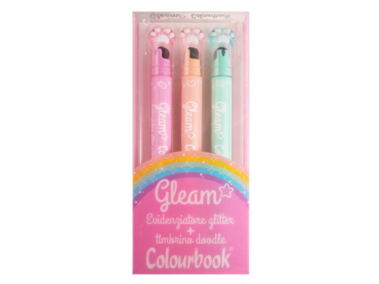 Set 3 evidenziatori glitter + timbrino