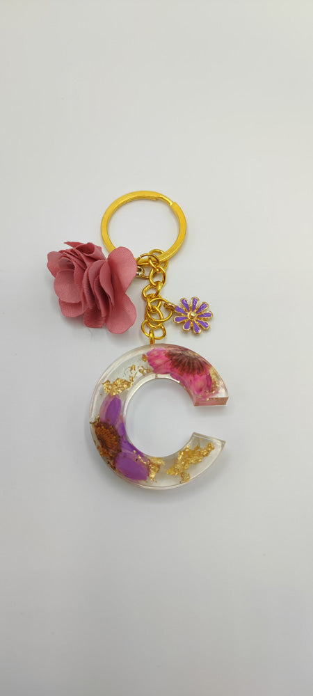 Resin Art- Portachiavi Linea Elegance Panno fiore + Ciondolo