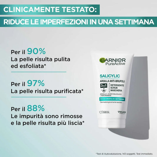 Garnier Detergente Scrub Maschera anti brufoli 3 in 1