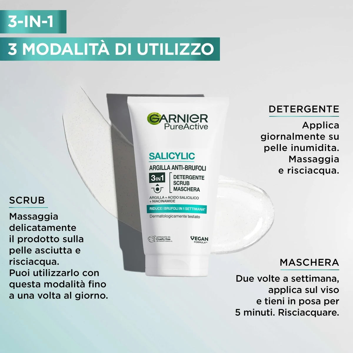 Garnier Detergente Scrub Maschera anti brufoli 3 in 1